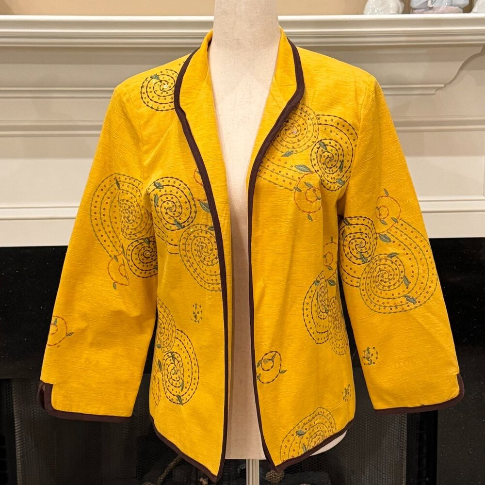 Silk Land Collection Mustard Yellow Embroidered Silk Jacket – Size Medium